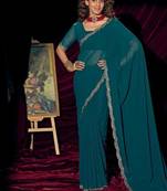 Rama color pure georgette zircon handwork border saree