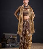 Mouse color fendi silk two tone with foil & hand work zircon work saree