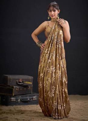 Mouse fendi silk blend two tone with foil & hand work zircon work saree 2