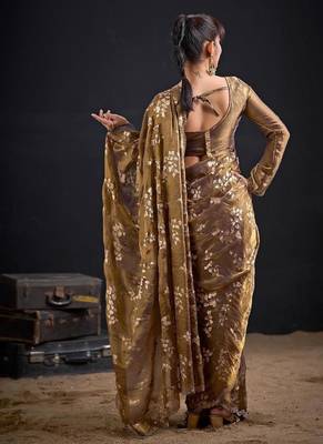 Mouse fendi silk blend two tone with foil & hand work zircon work saree 3