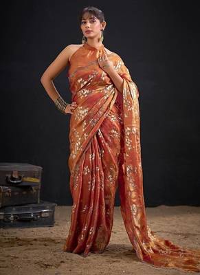 Fenta color fendi silk blend two tone with foil & hand work zircon work saree 1