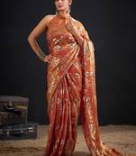 Fenta color fendi silk blend two tone with foil & hand work zircon work saree