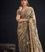 Grey color fendi silk two tone with foil & hand work zircon work saree
