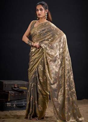 Grey color fendi silk blend two tone with foil & hand work zircon work saree 2