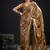 Gold color fendi silk two tone with foil & hand work zircon work saree