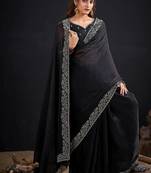 Black color fendi satin silk blend two tone handwork zircon border saree