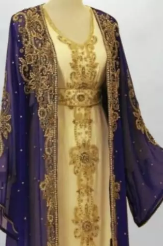 navy blue georgette kaftan dress with gold embroidery work