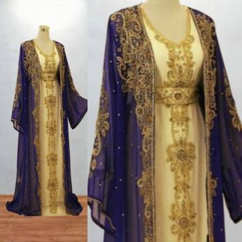 navy blue georgette kaftan dress with gold embroidery work 3