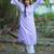 lavender cotton kurti pant set with kantha work design