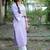 lavender cotton kurti pant set with kantha work design