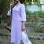 lavender cotton kurti pant set with kantha work design