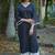 navy blue cotton kurti pant set with kantha work design