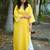 yellow cotton kurti pant set with kantha work design