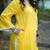 yellow cotton kurti pant set with kantha work design