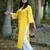 yellow cotton kurti pant set with kantha work design