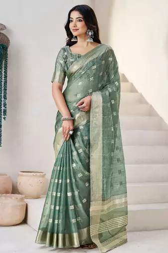 Soft linen cotton silk saree with gold zari weaving | elegant party & wedding wear saree