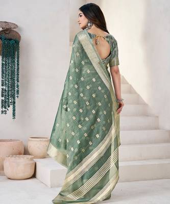 Soft linen cotton silk blend saree with gold zari weaving 2
