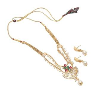 copper alloy multicolour necklace set with pearl work 3