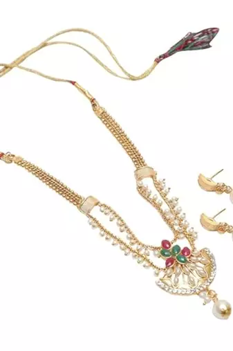 copper alloy multicolour necklace set with pearl work