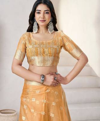 Mustard soft linen cotton silk blend saree with gold zari weaving 3
