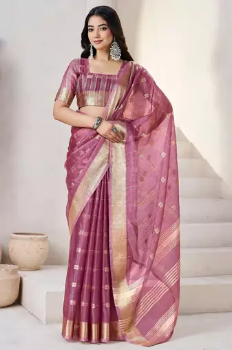 Soft linen cotton silk saree with gold zari weaving | elegant party & wedding wear saree
