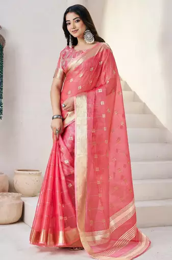 Soft linen cotton silk saree with gold zari weaving | elegant party & wedding wear saree