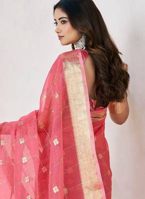 Soft linen cotton silk blend saree with gold zari weaving 5