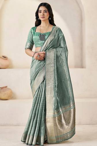 Soft linen cotton silk saree with gold zari weaving | elegant party & wedding wear saree