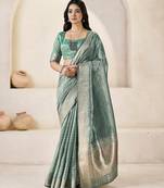 Soft linen cotton silk blend saree with gold zari weaving
