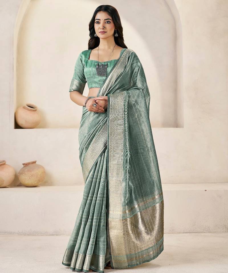 Soft linen cotton silk saree with gold zari weaving | elegant party & wedding wear saree