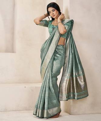 Soft linen cotton silk blend saree with gold zari weaving 3