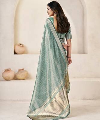 Soft linen cotton silk blend saree with gold zari weaving 5
