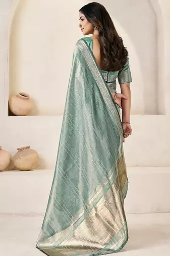 Soft linen cotton silk blend saree with gold zari weaving