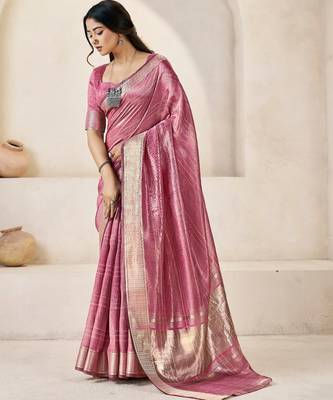 Soft linen cotton silk blend saree with gold zari weaving 1