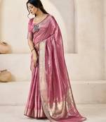 Soft linen cotton silk blend saree with gold zari weaving