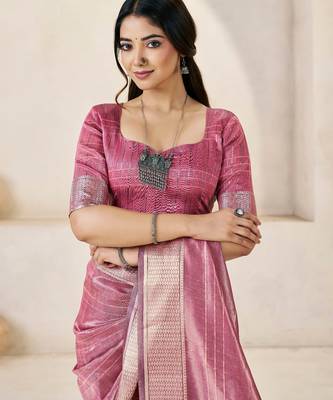 Soft linen cotton silk blend saree with gold zari weaving 4