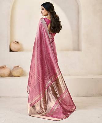 Soft linen cotton silk blend saree with gold zari weaving 5