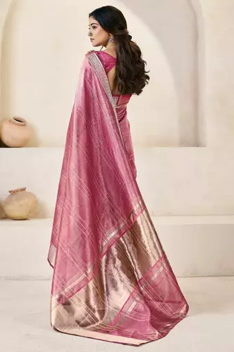 Soft linen cotton silk blend saree with gold zari weaving