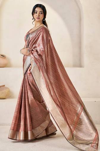 Soft linen cotton silk saree with gold zari weaving | elegant party & wedding wear saree