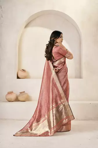 Soft linen cotton silk blend saree with gold zari weaving