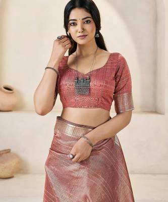 Soft linen cotton silk blend saree with gold zari weaving 4