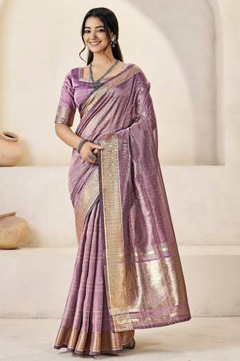Soft linen cotton silk saree with gold zari weaving | elegant party & wedding wear saree