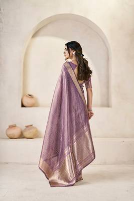 Soft linen cotton silk blend saree with gold zari weaving 2