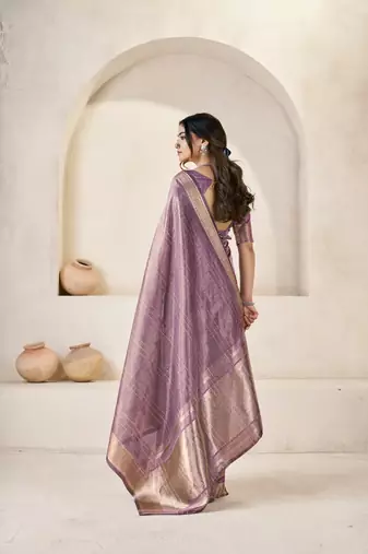 Soft linen cotton silk blend saree with gold zari weaving