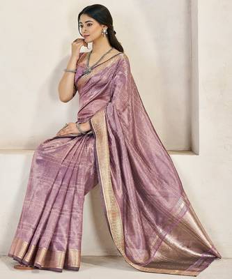 Soft linen cotton silk blend saree with gold zari weaving 3