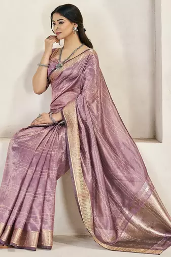 Soft linen cotton silk blend saree with gold zari weaving