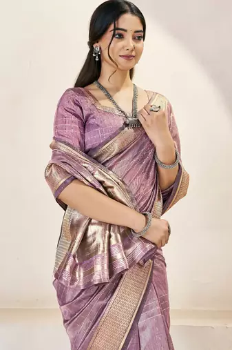 Soft linen cotton silk blend saree with gold zari weaving