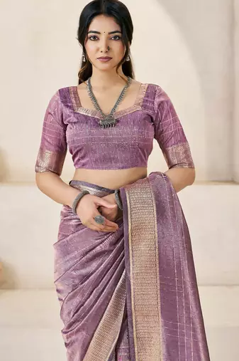 Soft linen cotton silk blend saree with gold zari weaving