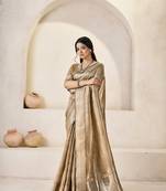 Soft linen cotton silk blend saree with gold zari weaving