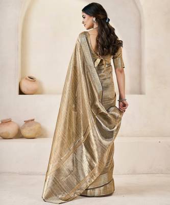 Soft linen cotton silk blend saree with gold zari weaving 5